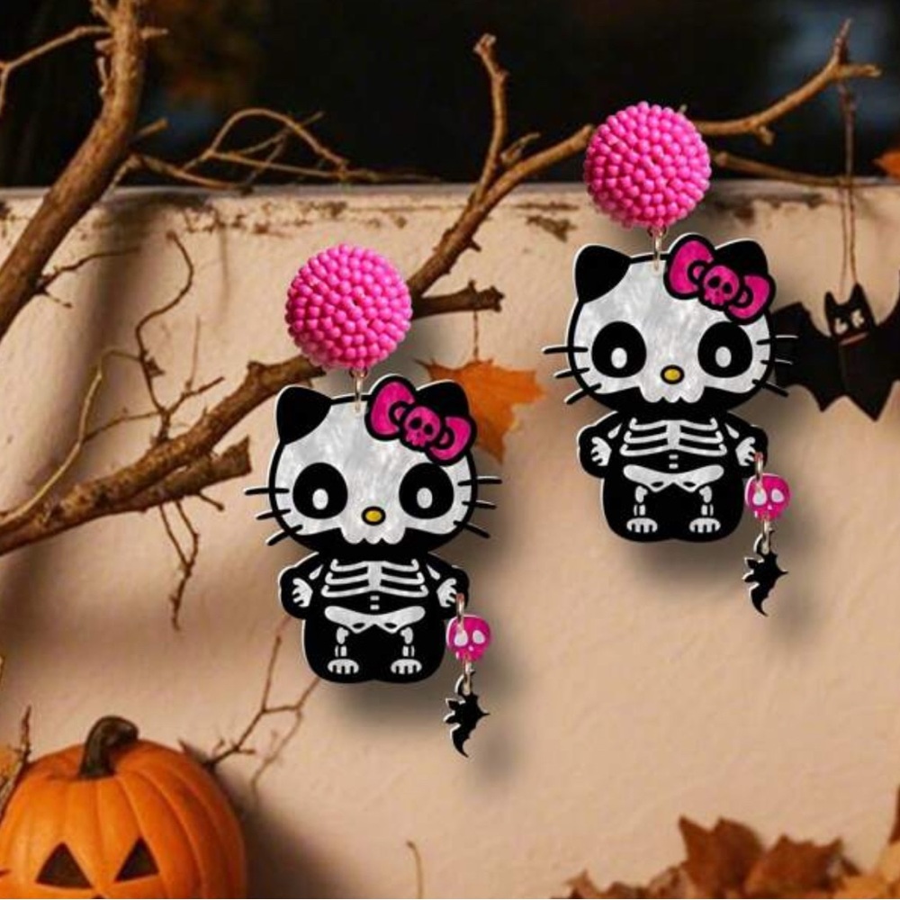 Pink Cat skull Earrings